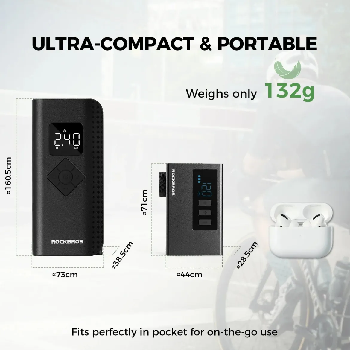 AS240 PRO Mini Electric Bike Pump with Gauge Max 120PSI