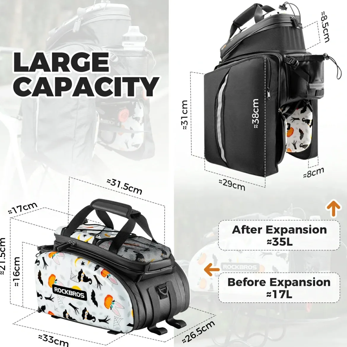 Bike Pannier Bag Double Side Storage with Rain Cover 17L-35L