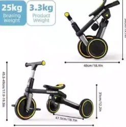 Kids 3 in 1 Tricycle Adjustable Seat Removable Pedals Toddler Ride On Bike