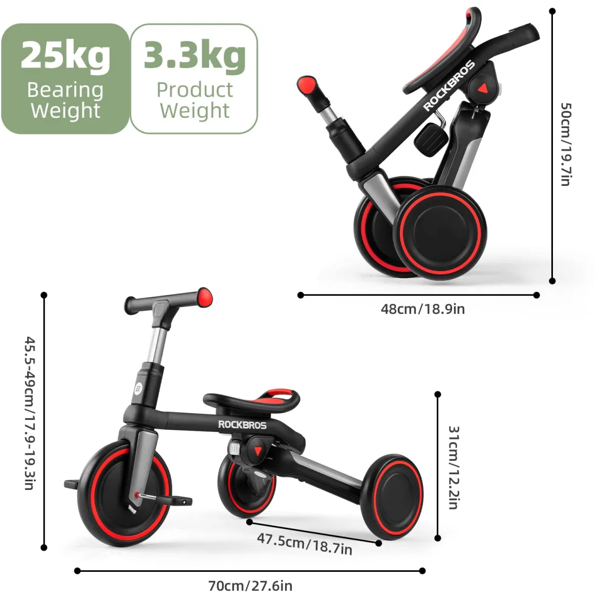 Kids 3 in 1 Tricycle Adjustable Seat Removable Pedals Toddler Ride On Bike