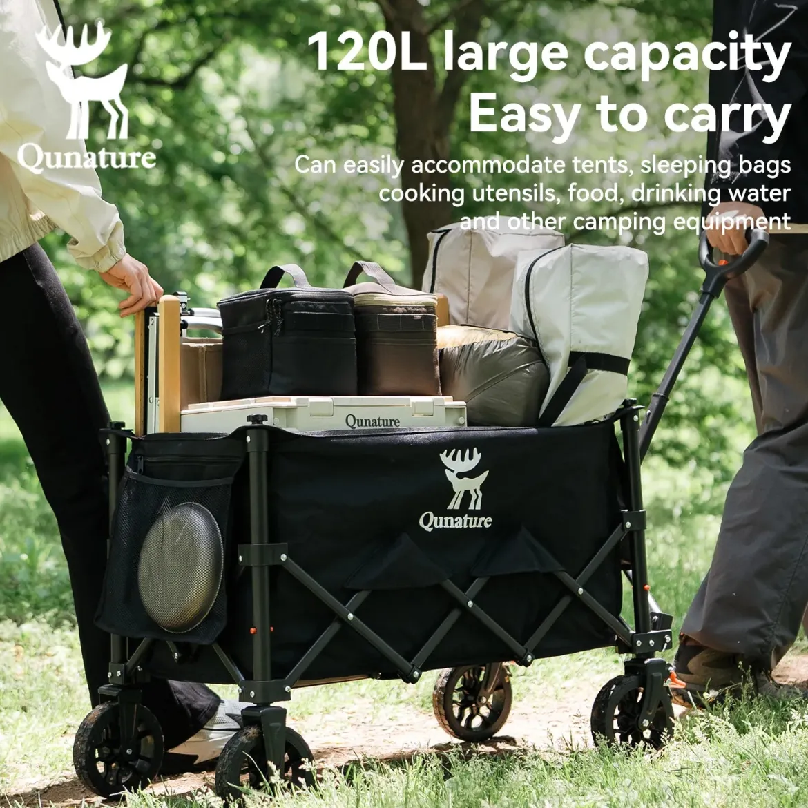 Qunature 220lbs Foldable Utility Wagon Cart with 360° Swivel Wheels