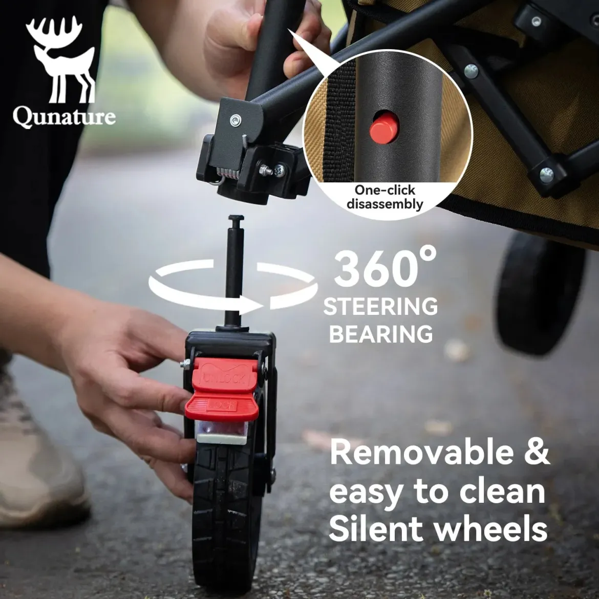 Qunature 220lbs Foldable Utility Wagon Cart with 360° Swivel Wheels