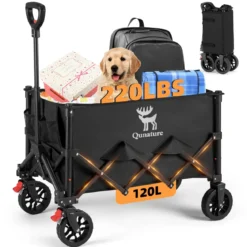 Qunature 220lbs Foldable Utility Wagon Cart with 360° Swivel Wheels
