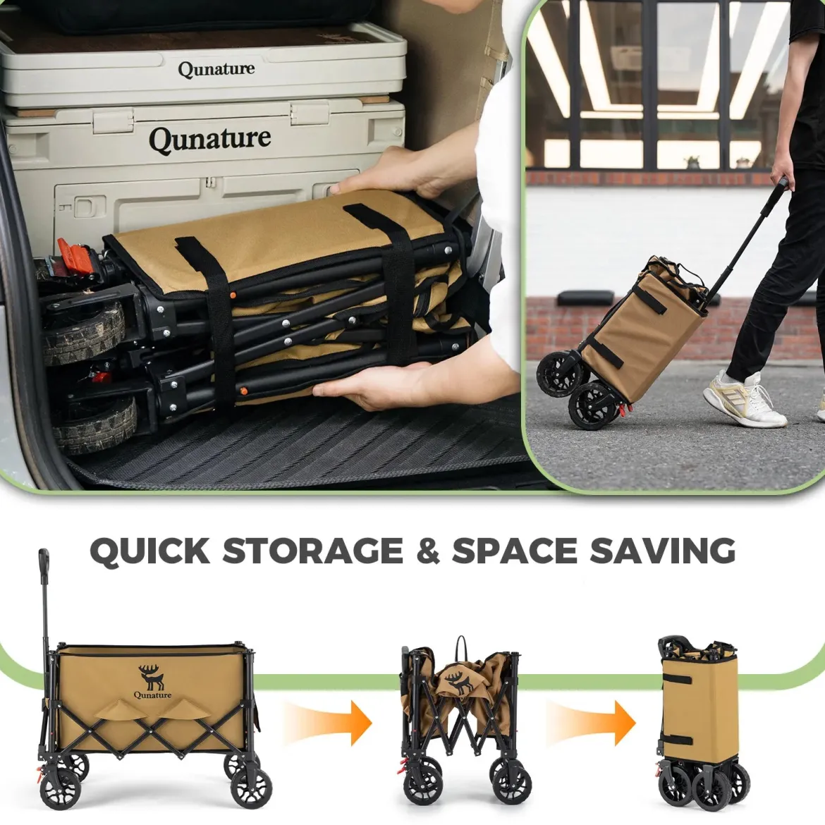 Qunature 220lbs Foldable Utility Wagon Cart with 360° Swivel Wheels
