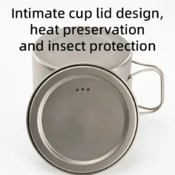Qunature 1100ml Pure Titanium Camping Cup with Foldable Handle Lightweight