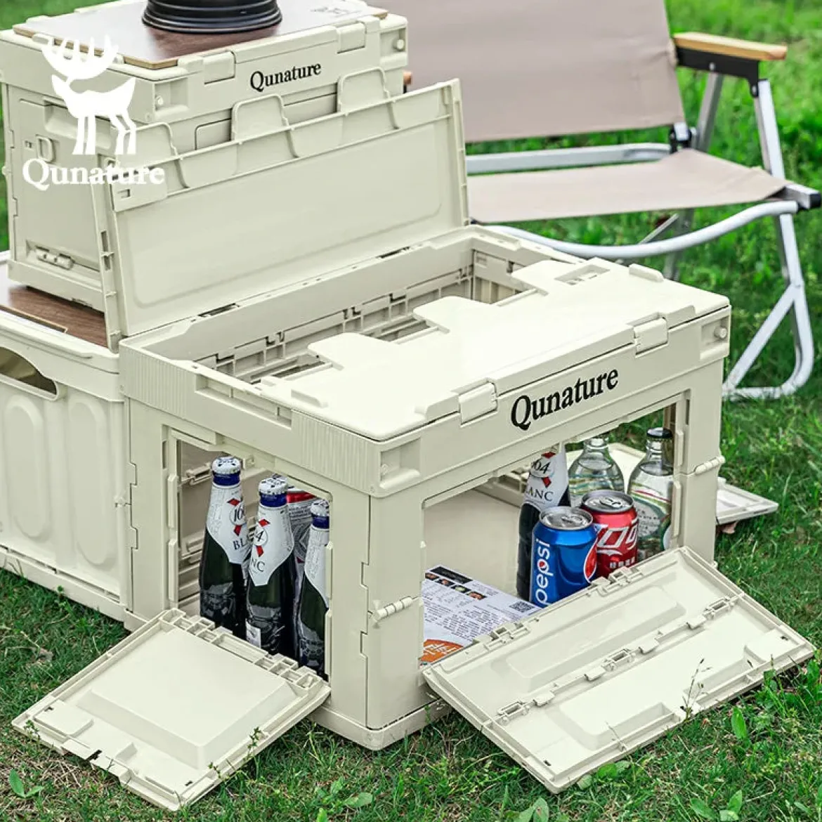 Qunature Outdoor Folding Storage Box with Multi-Door Design and Tabletop Option
