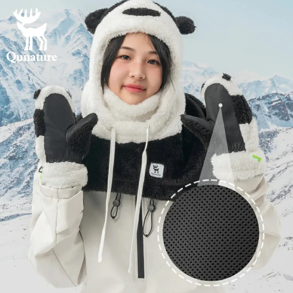 Qunature Panda Ski Gloves | Secure Grip & Warmth for Families