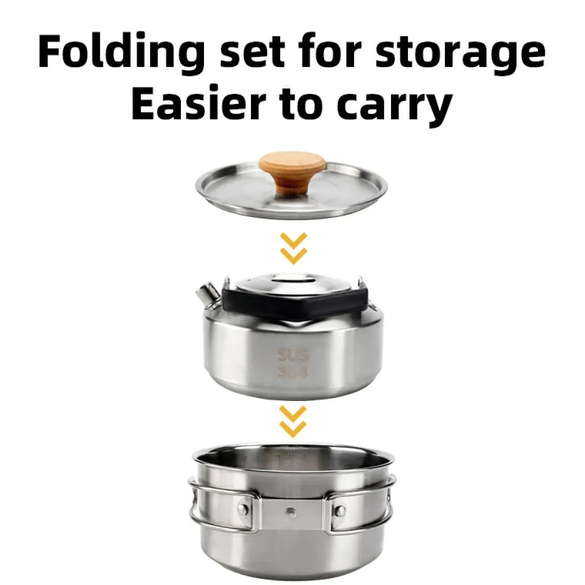 Qunature Stainless Steel Tea Set with Foldable Pot and Kettle for Outdoor Adventures