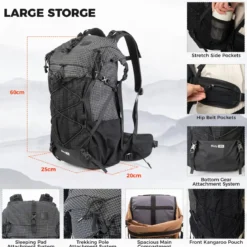 Qunature Waterproof Daypack Lightweight Hiking Backpack 30-35L