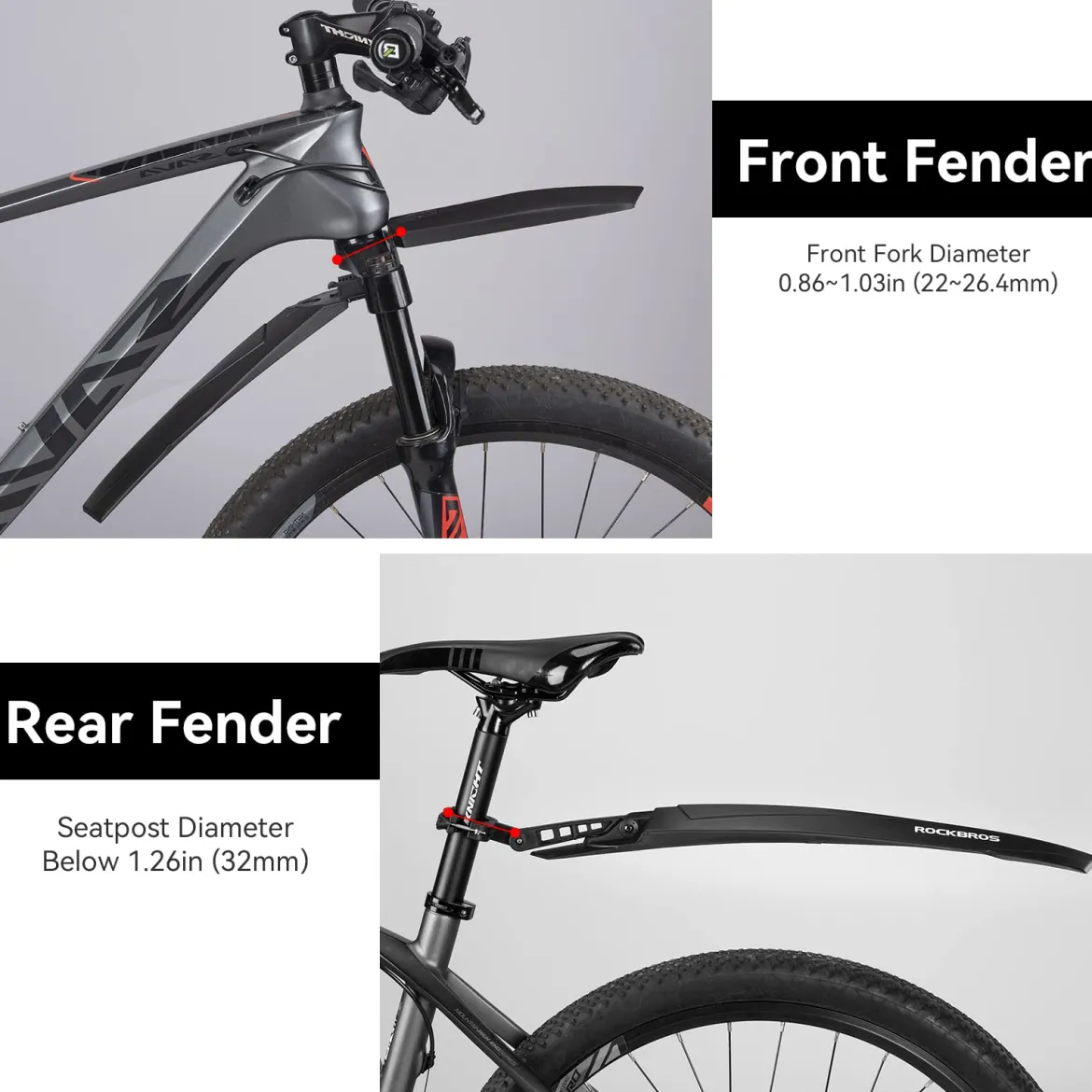 ROCKBROS Adjustable MTB Mud Guards Front & Rear Splash Guard