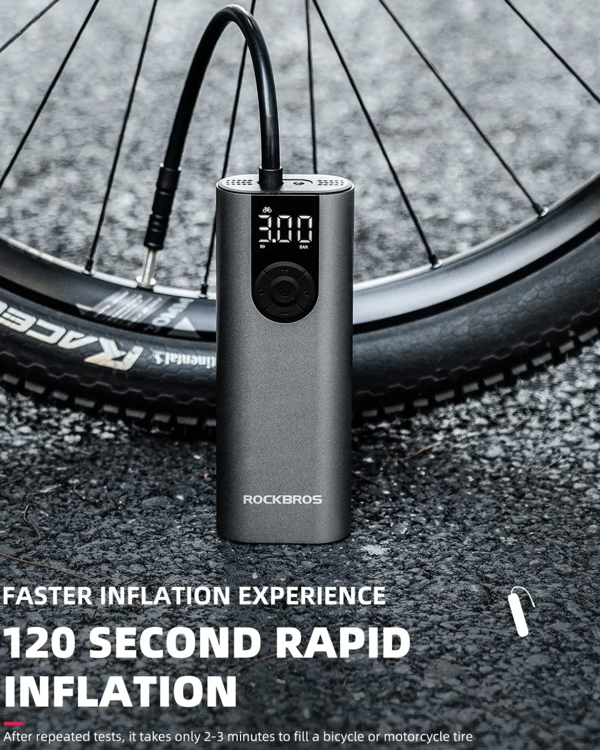 ROCKBROS A8 Mini Electric Air Bike Tire Pump 150PSl 2*2600mAh