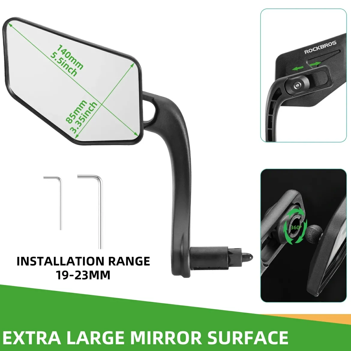 ROCKBROS Bike 360° Adjustable Handlebar Mount Bar End Mirror