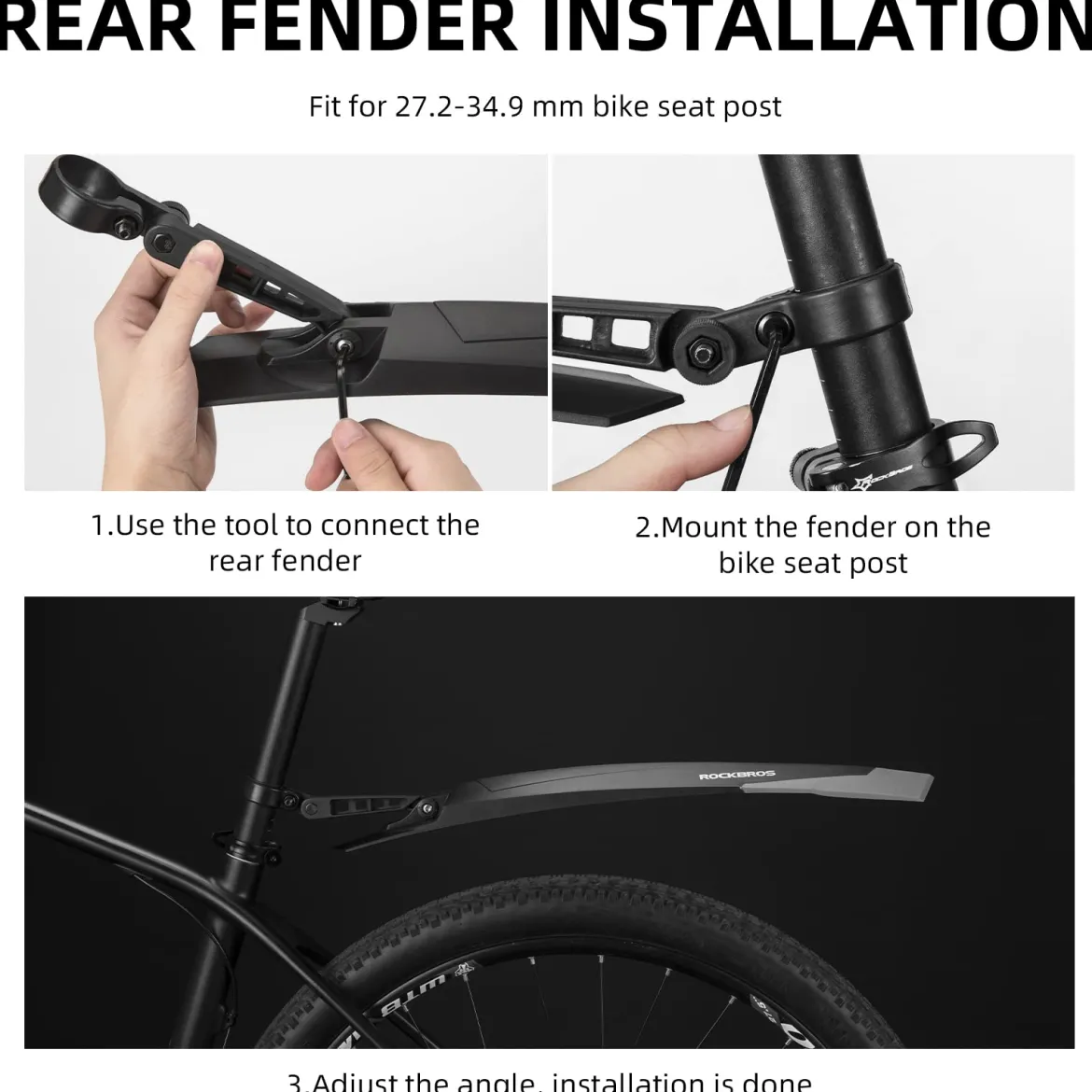 ROCKBROS Bike Adjustable MTB Mudguard Front/Rear Cycling Fender Bike Guards