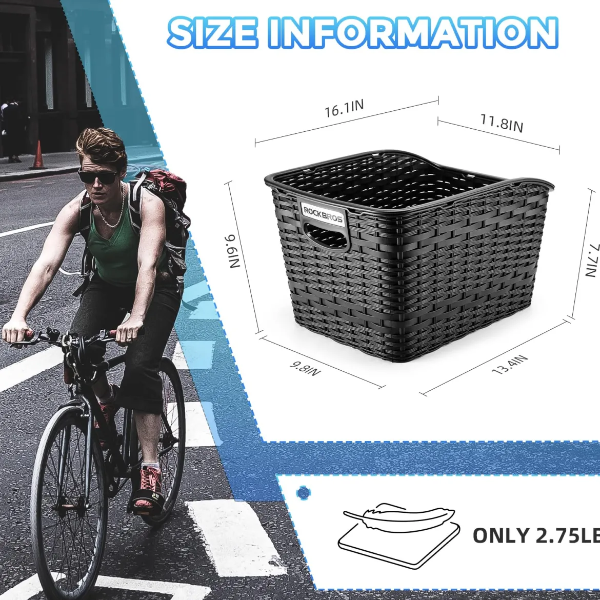 ROCKBROS Bike Basket Rear Durable 30L Lightweight Cargo Basket Easy to Install