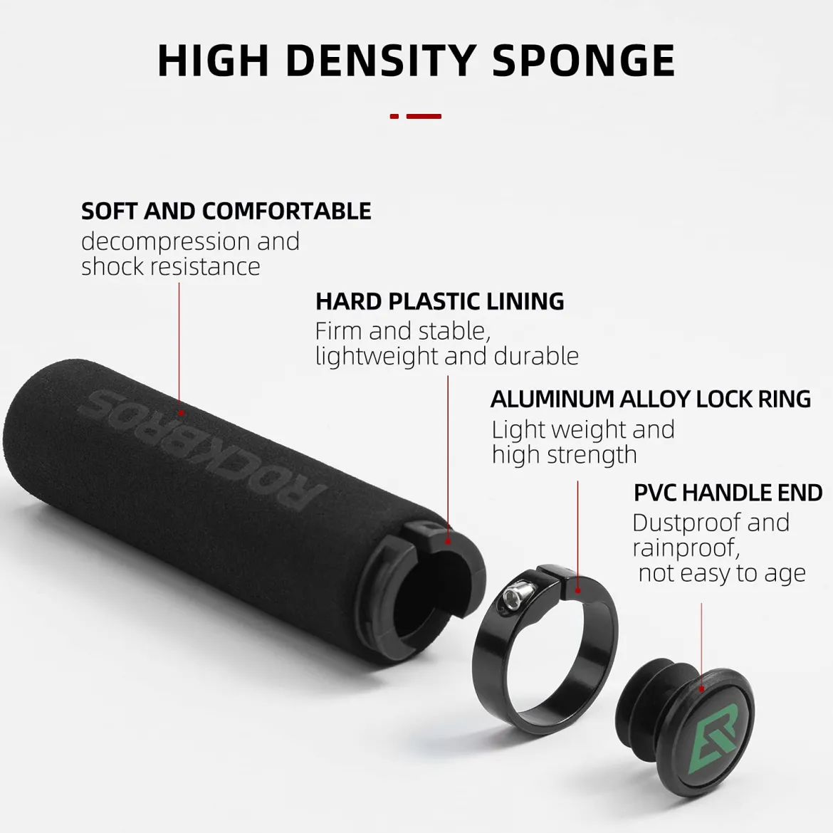 ROCKBROS Bike Grips Foam Single Lock on Bicycle Soft Comfortable Non-Slip Bike Handle Grips