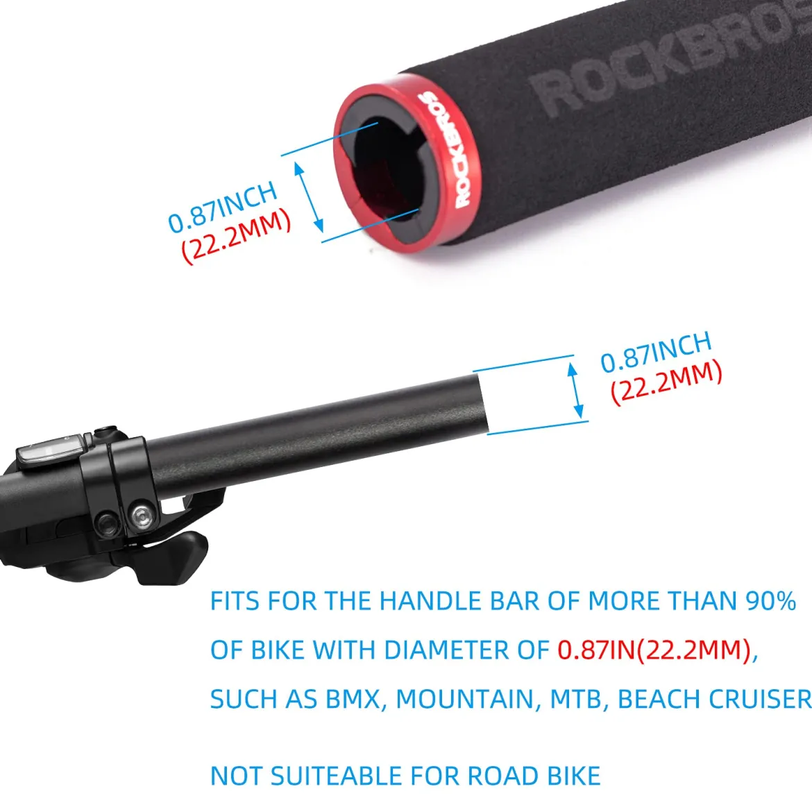 ROCKBROS Bike Grips Foam Single Lock on Bicycle Soft Comfortable Non-Slip Bike Handle Grips