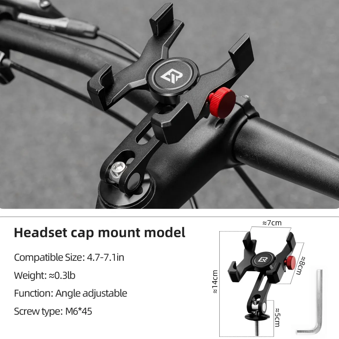 ROCKBROS Bike Phone Holder, Aluminum Handlebar Mount for 4.7-7.1" Phones