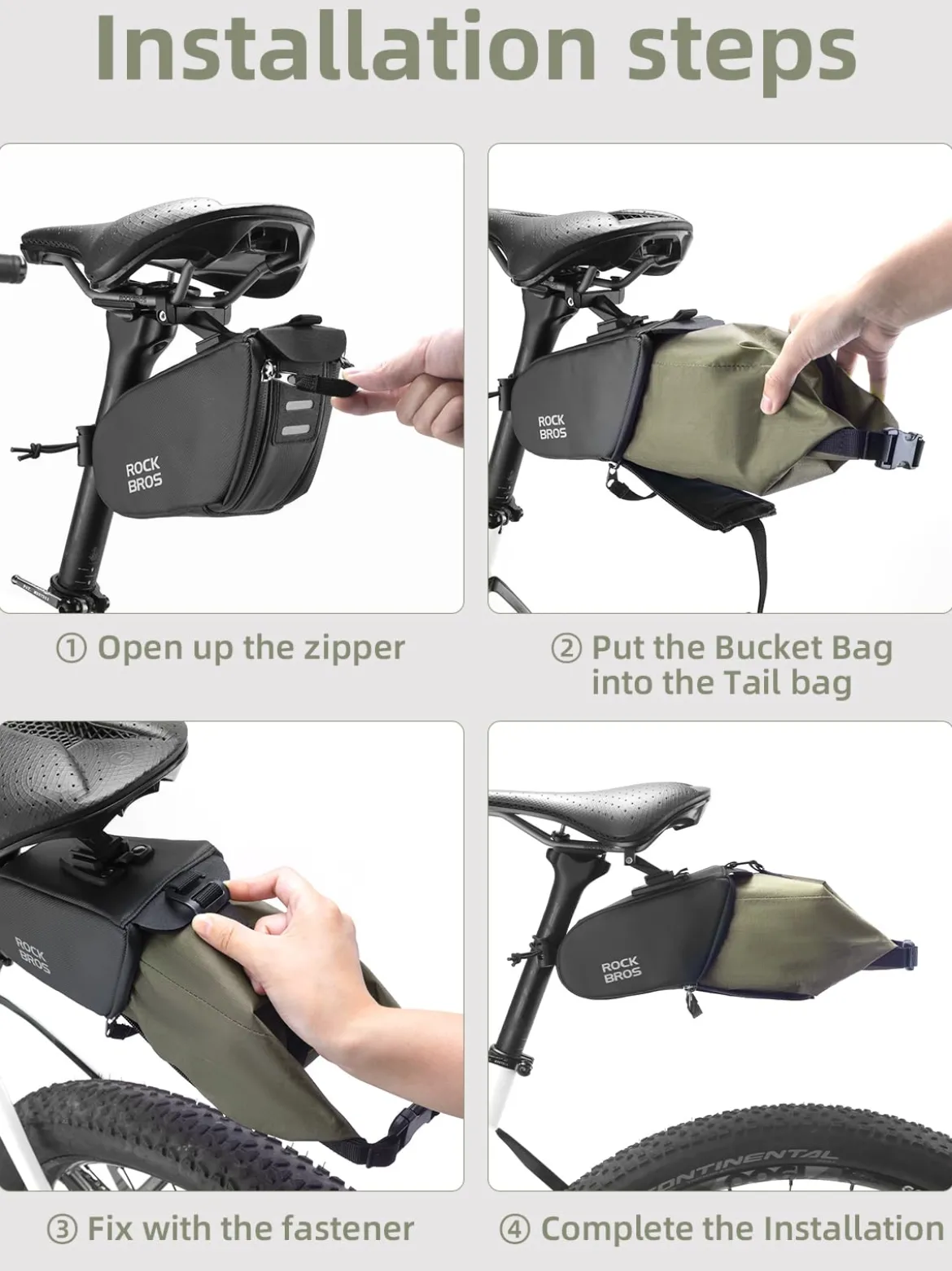 ROCKBROS Bike Saddle Bag, Bike Seat Bag With Bucket Quick Release 0.8-1.3L