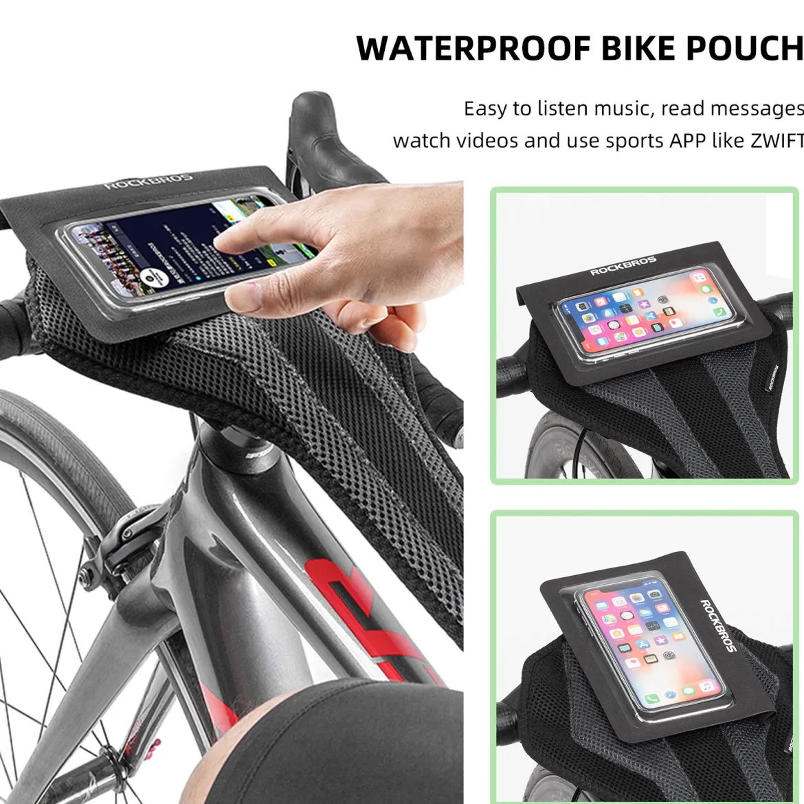 ROCKBROS Bike Sweat Guard Bicycle Trainer Sweat Net with Phone Pouch below 6.2’’
