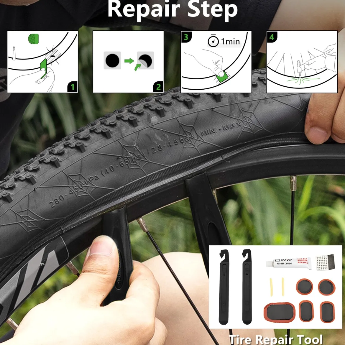 ROCKBROS Bike Tool Kit with Tire Pump, Multi-Function Tool, Patches, Portable Repair Bag