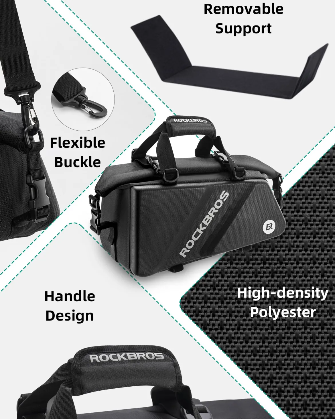 ROCKBROS Bike Trunk Bag Top Expandable Rear Rack Bag, EVA Hard Shell