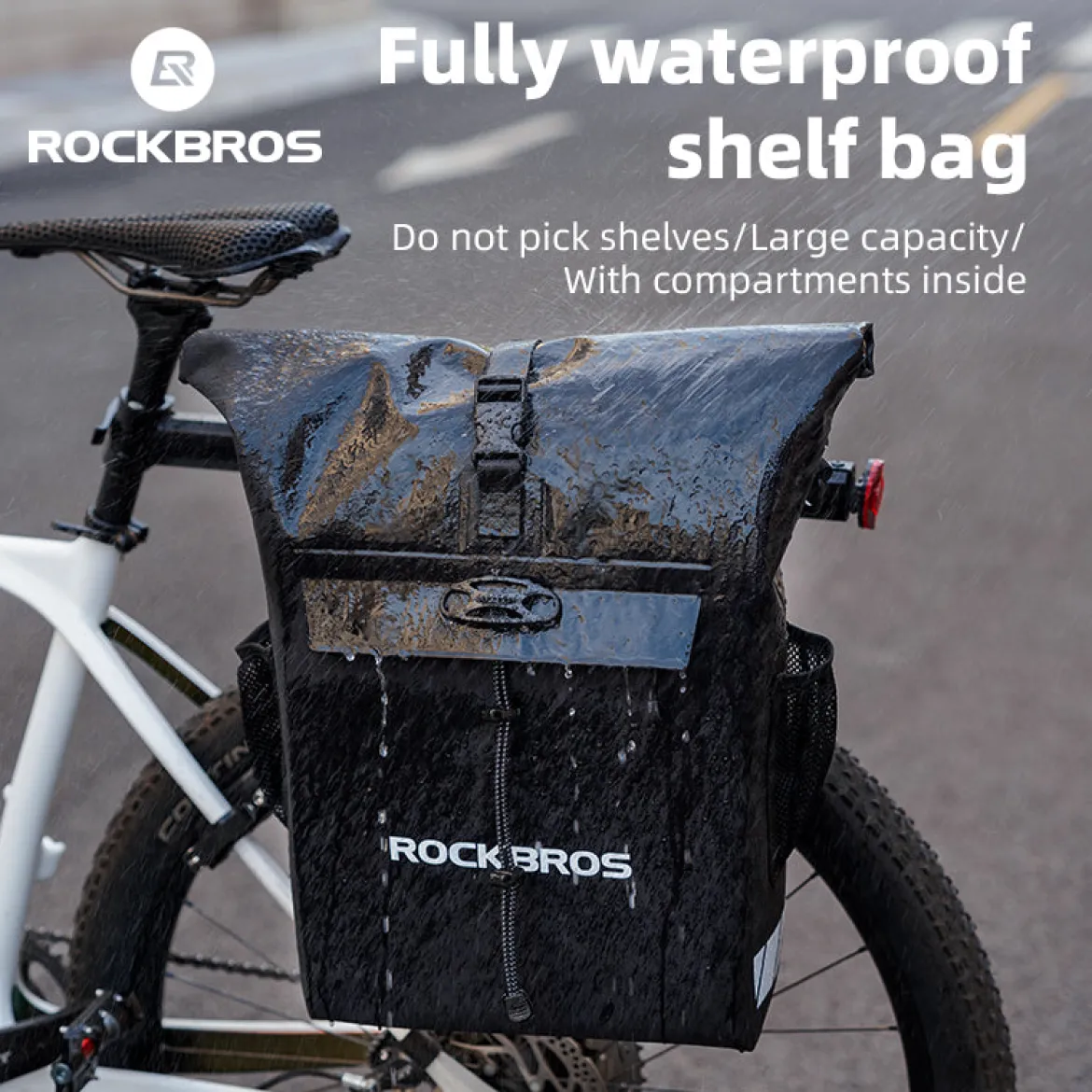 ROCKBROS Convertible Waterproof Bike Rack Bag 18L Adjustable Capacity Backpack Straps