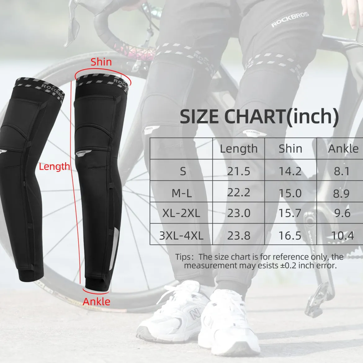ROCKBROS Cycling Leg Warmers Thermal Fleece Windproof Compression Knee Sleeves for Men Women