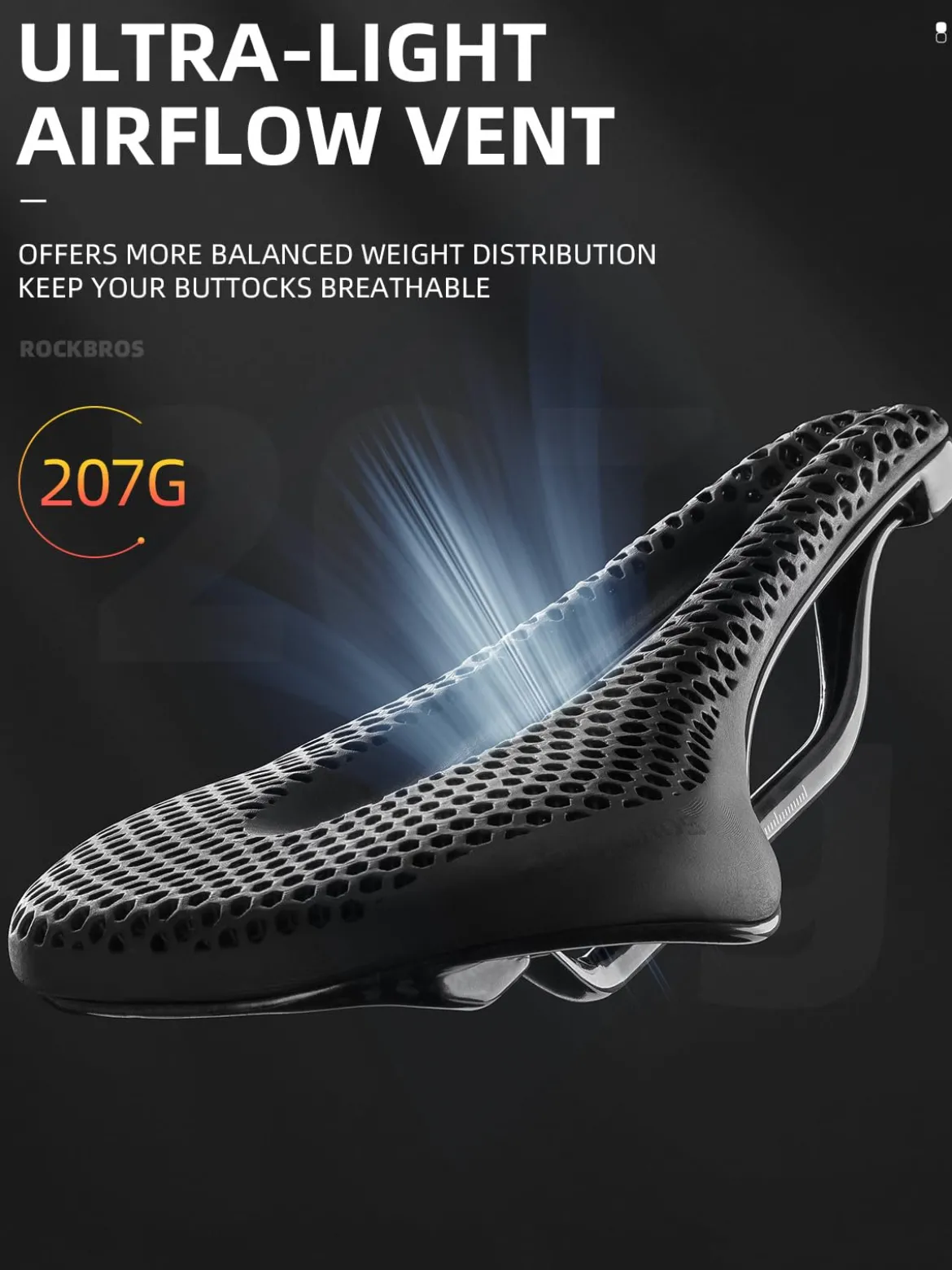 ROCKBROS 3D Printed Carbon Bike Saddle Ergonomic Ultralight Seat
