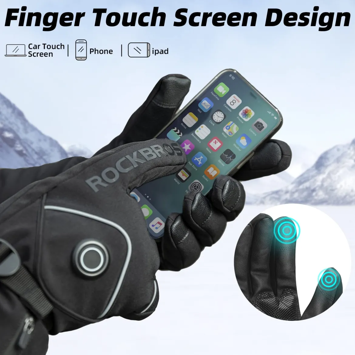 ROCKBROS Heated Gloves, Rechargeable Winter Touchscreen Gloves for Cycling, Skiing, Motorcycling
