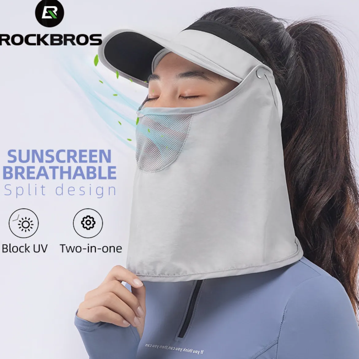ROCKBROS Ice Silk Full Face Sunhat 360° Anti-UV Adjustable Hiking Fishing Cap