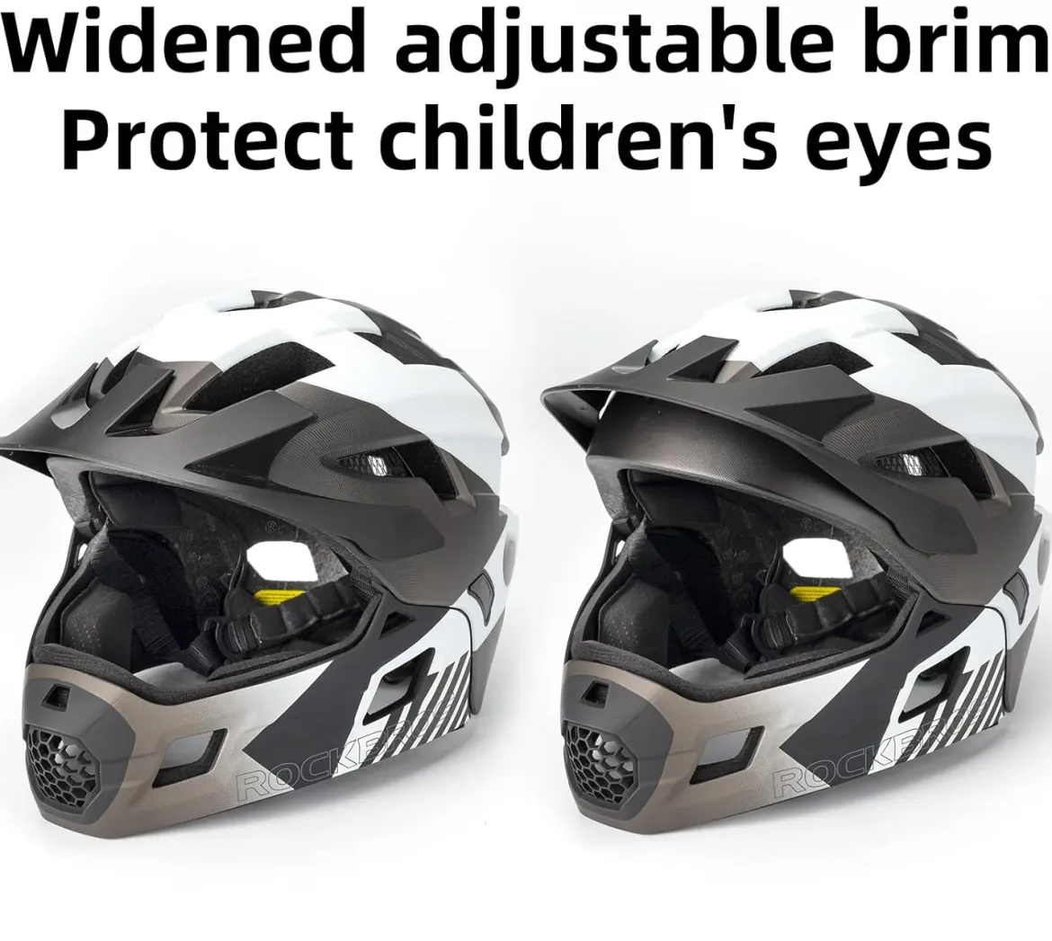 ROCKBROS Kids Full Face Bike Helmet Ages 5-14 Anti-Collision Detachable Chin