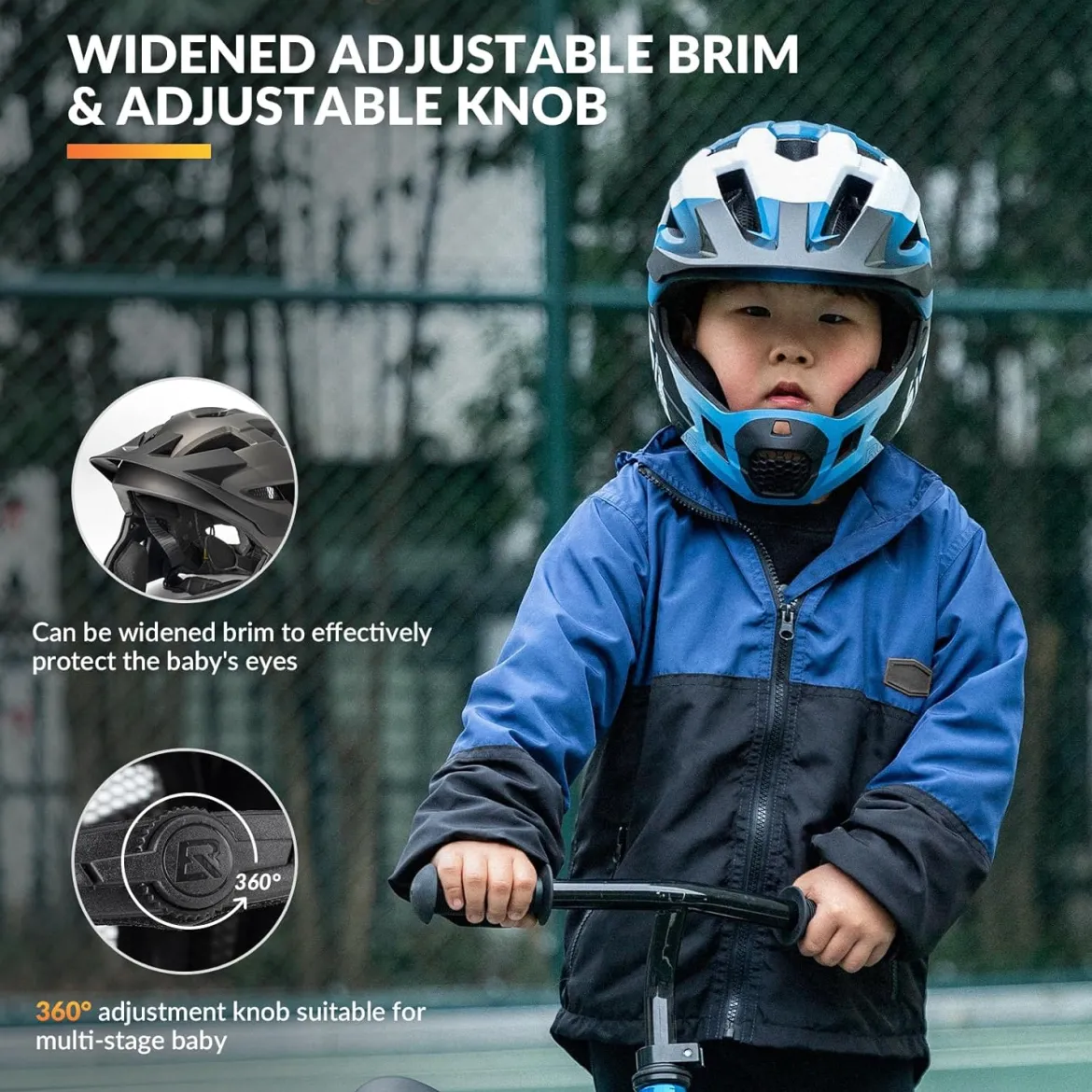 ROCKBROS Kids Full Face Bike Helmet Ages 5-14 Anti-Collision Detachable Chin