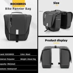 ROCKBROS 30L Bike Rear Rack Panniers Bags for Bicycles Waterproof