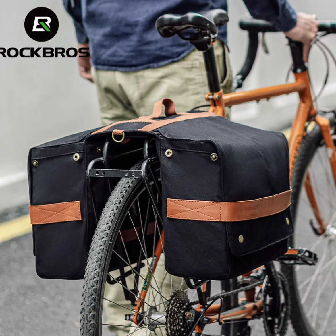 ROCKBROS 27L Expandable Bike Pannier Bag with Shoulder Strap for Various Bikes