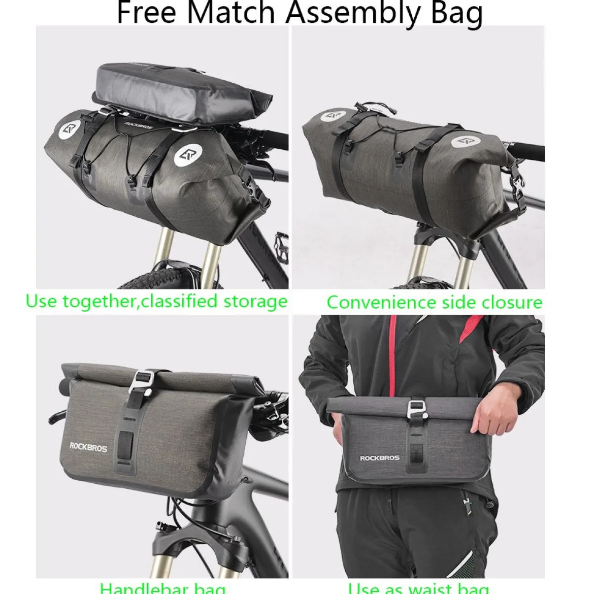 ROCKBROS 12L-20L Waterproof Bikepacking Handlebar Bags with 2 Dry Packs for Bikes