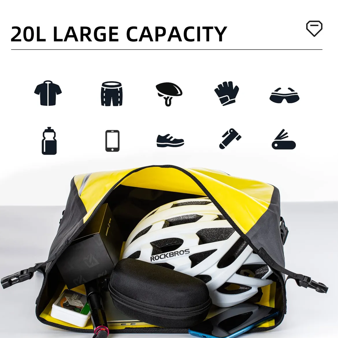 ROCKBROS 20L Triangle Waterproof Bike Rear Rack Pannier Bag for Grocery Touring Cycling