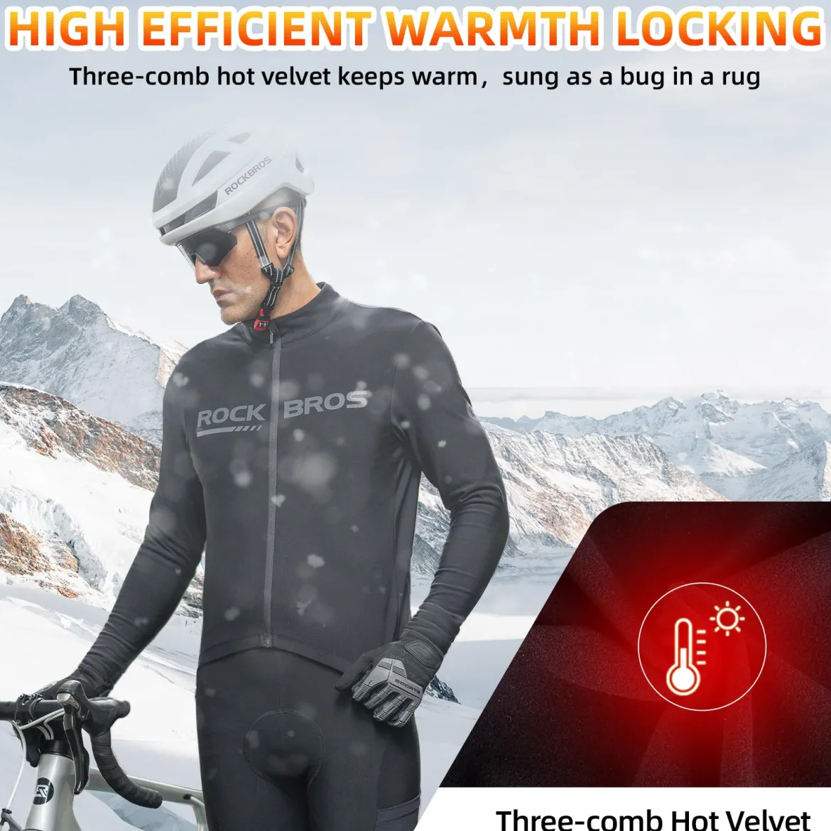 ROCKBROS Men's Long Sleeve Cycling Jersey with full zipper rear pockets perfect fit for outdoor sports