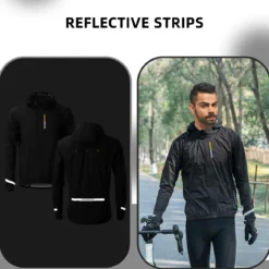 ROCKBROS Men's Waterproof Cycling Rain Jacket with Hood, Lightweight Reflective