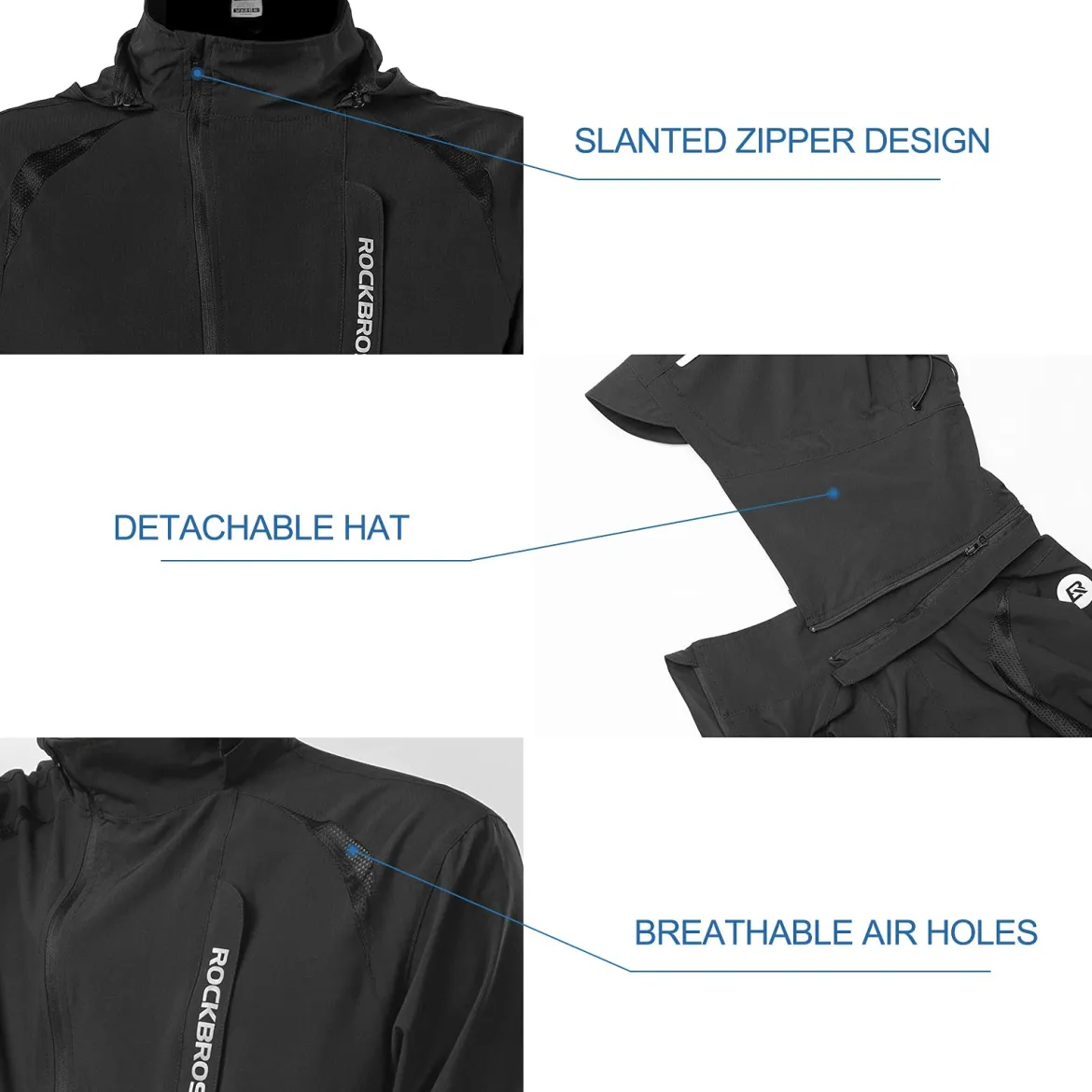 ROCKBROS Men's Windproof Cycling Jacket, Quick-Dry Lightweight Breathable MTB Jacket