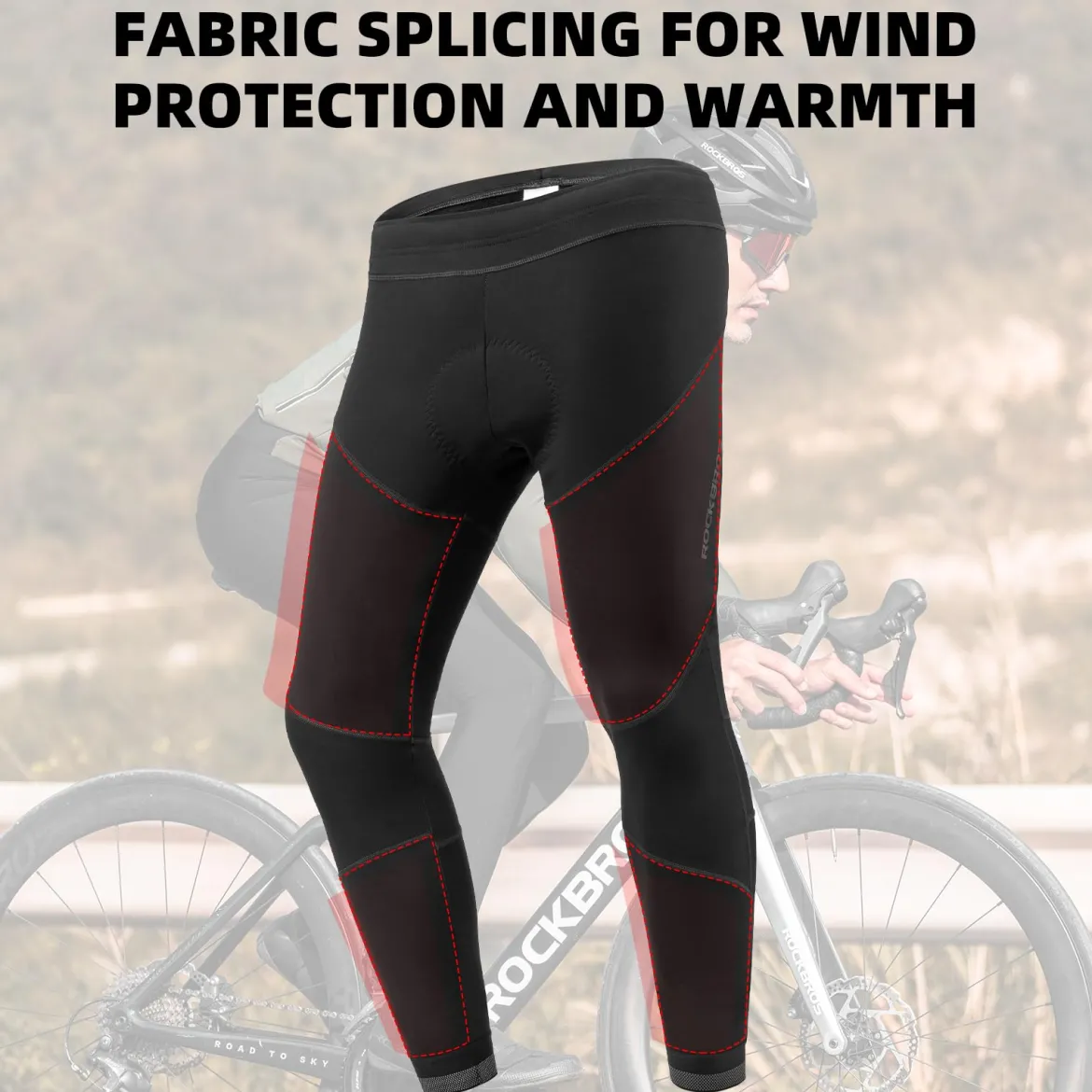 ROCKBROS Men’s Winter Cycling Pants 4D padded, windproof fleece, thermal bike leggings for outdoor riding