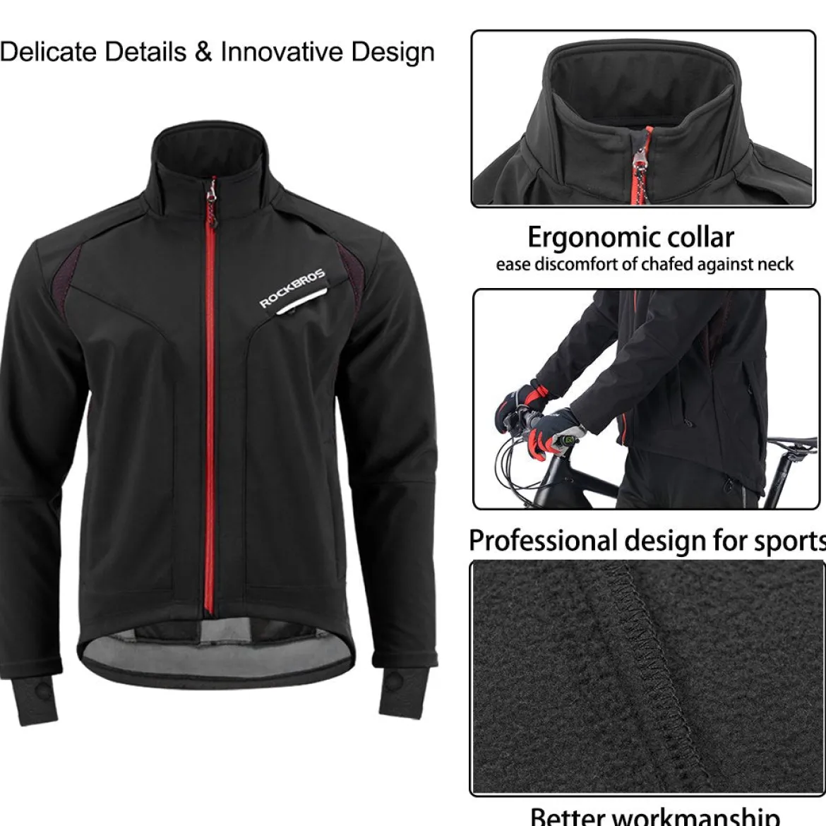 ROCKBROS Men's Winter Cycling Jacket for 5–32°F Thermal Windproof for Biking, Running, Hiking
