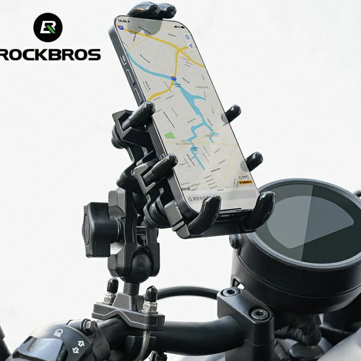 ROCKBROS Motorcycle ATV Adjustable Phone Holder with Vibration Dampener for 4.7-7.1" Phones