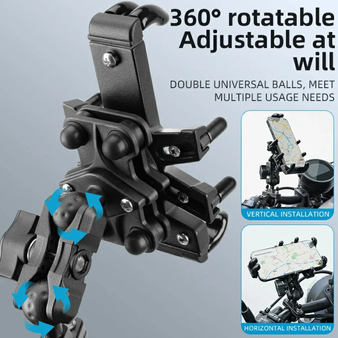 ROCKBROS Motorcycle ATV Adjustable Phone Holder with Vibration Dampener for 4.7-7.1" Phones