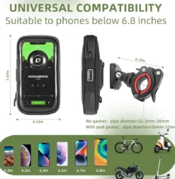 ROCKBROS Motorcycle Phone Mount Waterproof Handlebar Bag Phones Below 6.8”