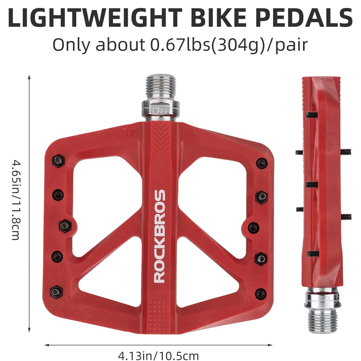 ROCKBROS Mountain Bike Pedals Lightweight Nylon DU Bearing 9/16" MTB Flat Bike Pedals