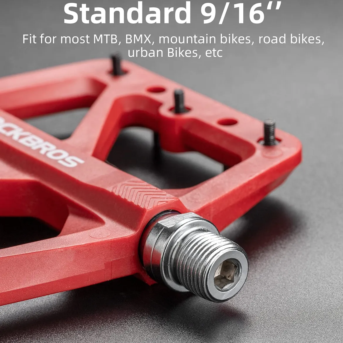 ROCKBROS Mountain Bike Pedals Lightweight Nylon DU Bearing 9/16" MTB Flat Bike Pedals