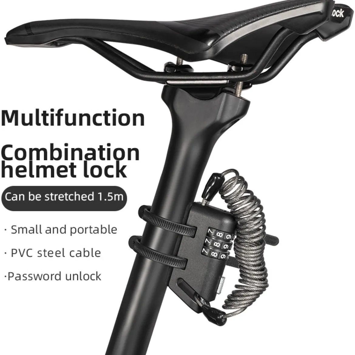 ROCKBROS 1.5M Portable Bicycle Cable Lock - Combination Helmet Lock