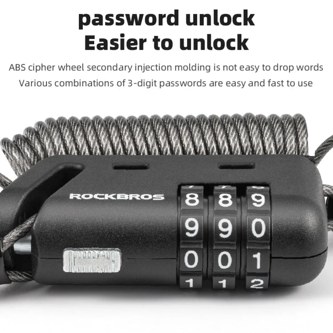 ROCKBROS 1.5M Portable Bicycle Cable Lock - Combination Helmet Lock