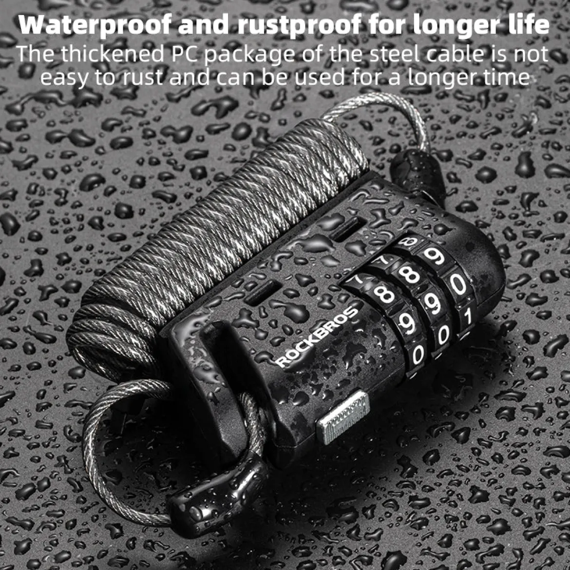 ROCKBROS 1.5M Portable Bicycle Cable Lock - Combination Helmet Lock