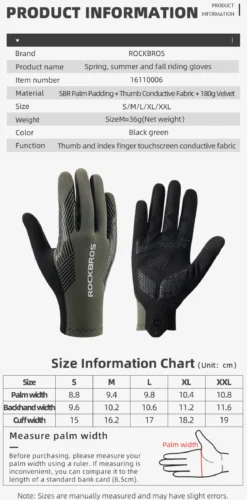 ROCKBROS MTB Gloves - Touch Screen, Anti-Slip Full Finger Cycling Gloves